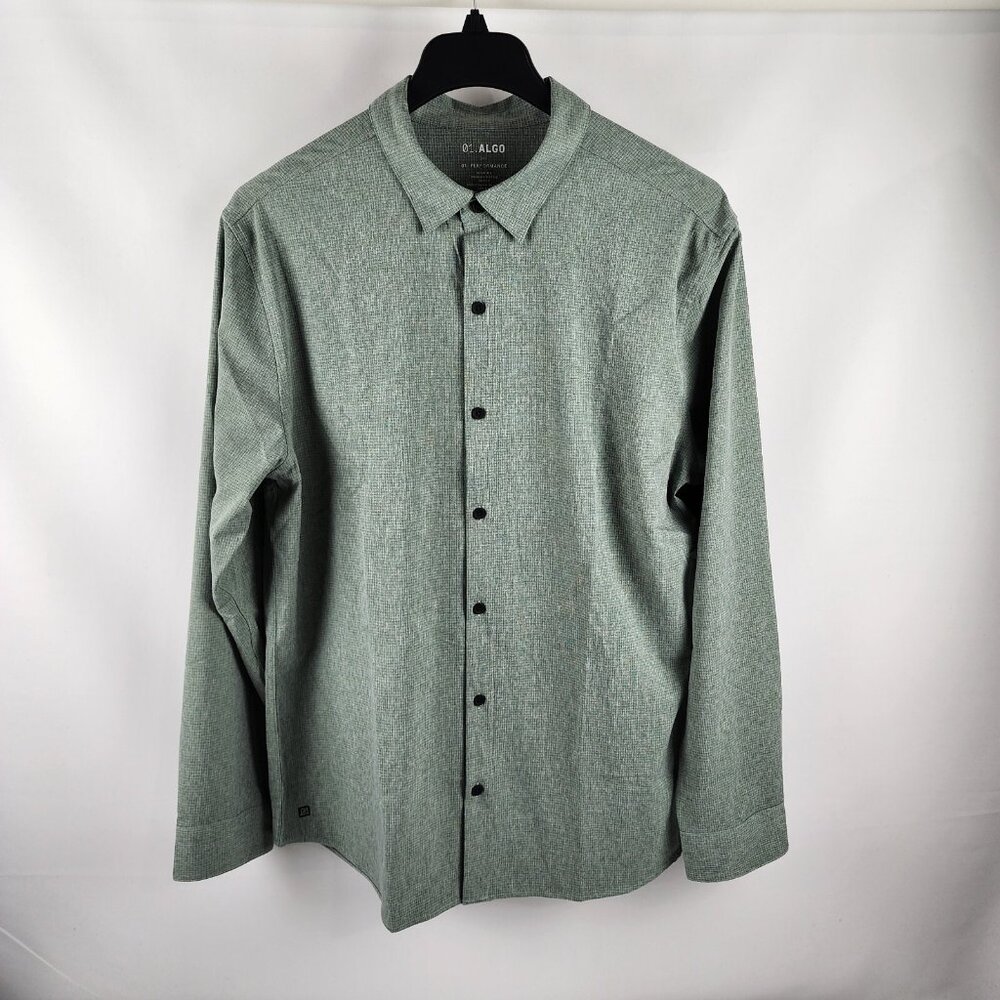 01.Algo Dress Shirt Mens XL Kombu Green Check L/S Performance Button Up